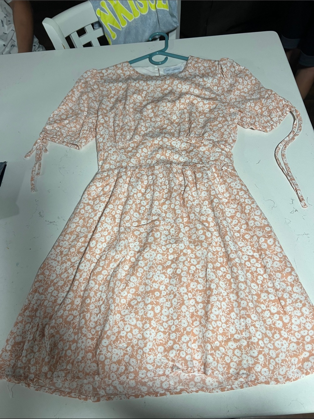 Lost + Wander Peach Floral Tie-Sleeve Dress
